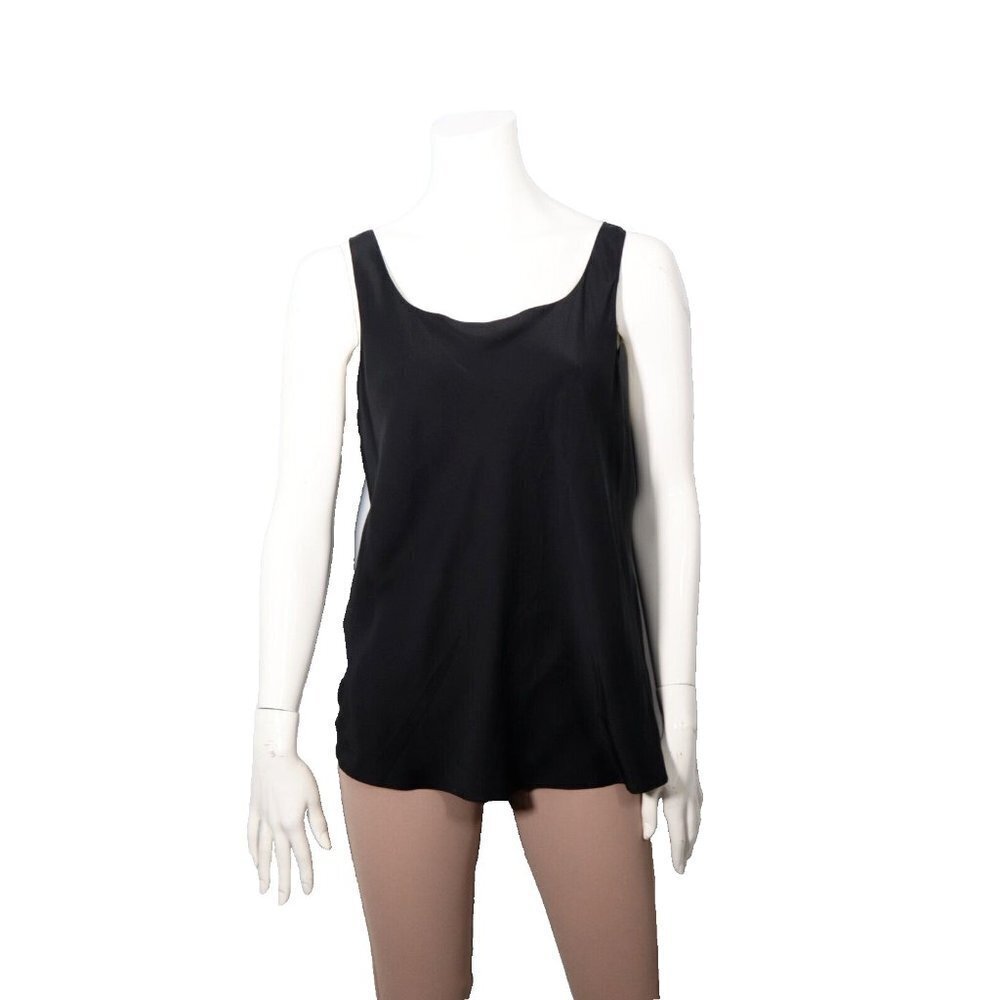 Lafayette Women Size US12 Large Black Tank Top Double Silk Scoop Neck Shirt $695